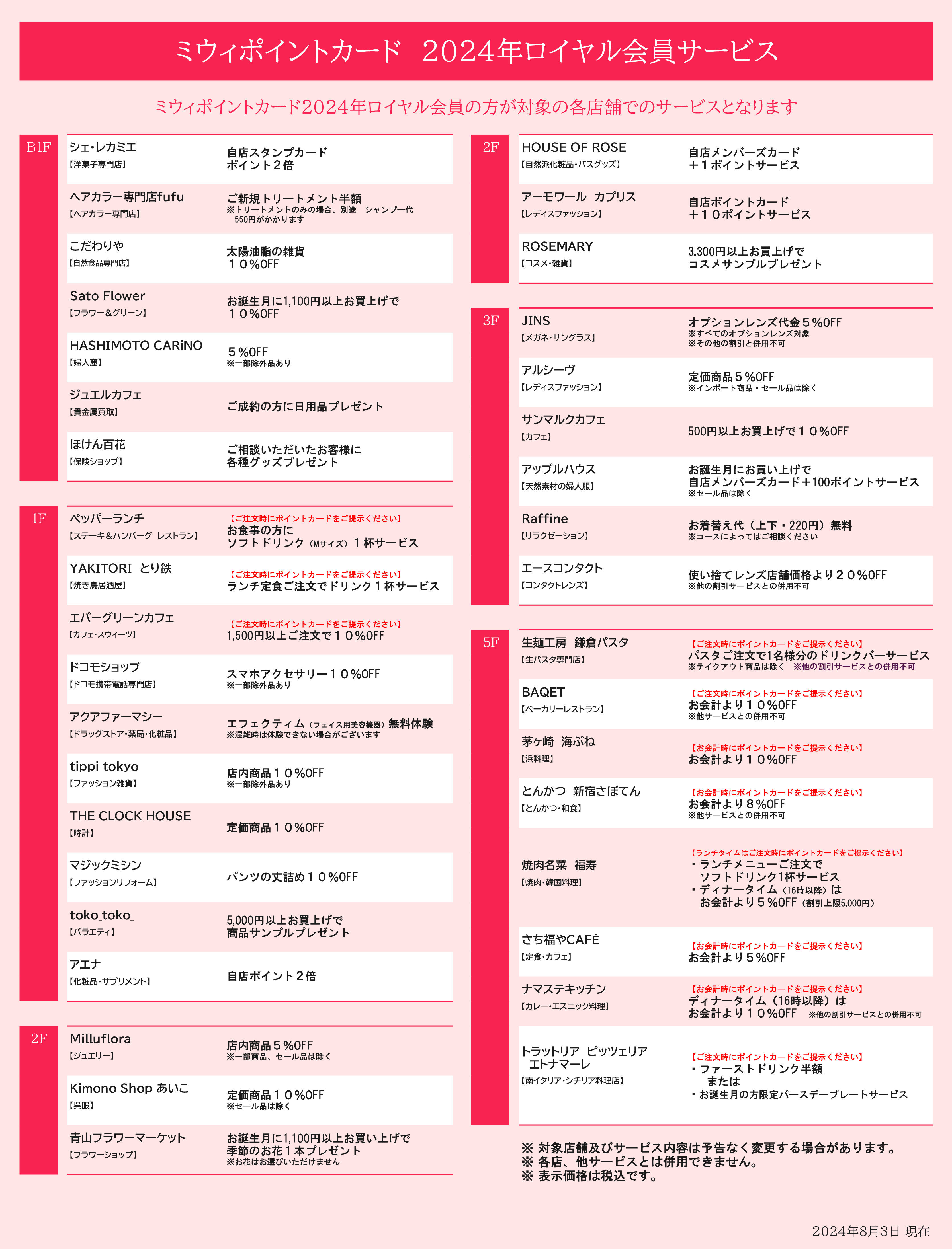 ミウィポイントカード 2024年ロイヤル会員サービスのご案内